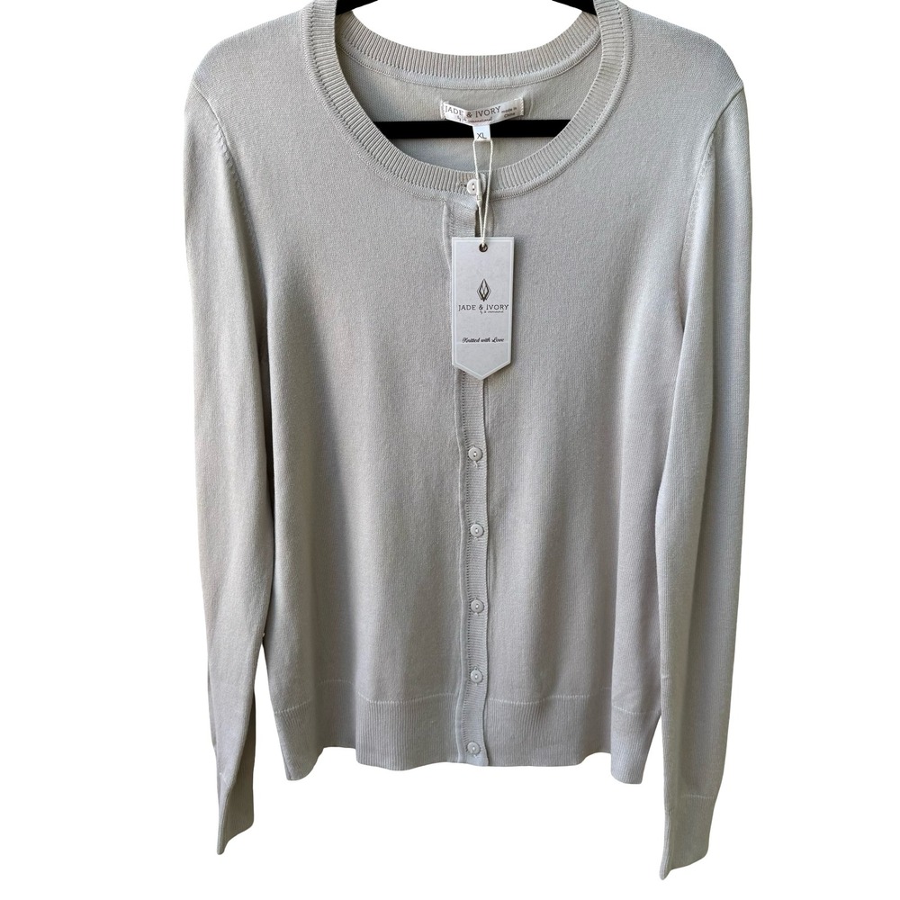Jade & Ivory Minimalist Preppy Layering Soft Girl Cardigan Sweater Cream XL NEW